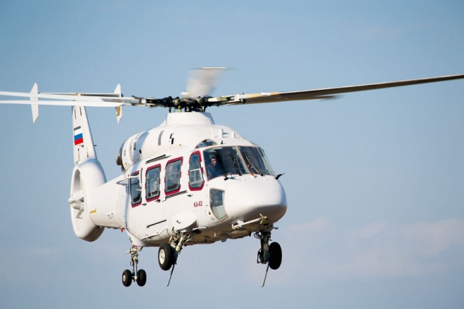 Опытный образец нового многоцелевого вертолета Ка-62 (ОП-1) в первом полете. Арсеньев, 28 апреля 2016 г. Фото: АО &laquo;Камов&raquo;